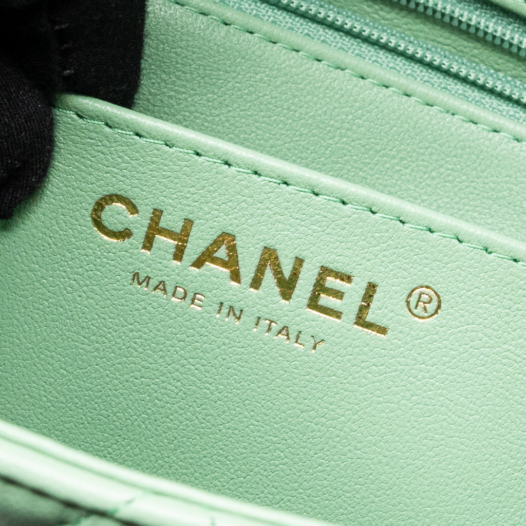 Chanel Top handle mini rectangular flap bag lambskin light green L (microchip)