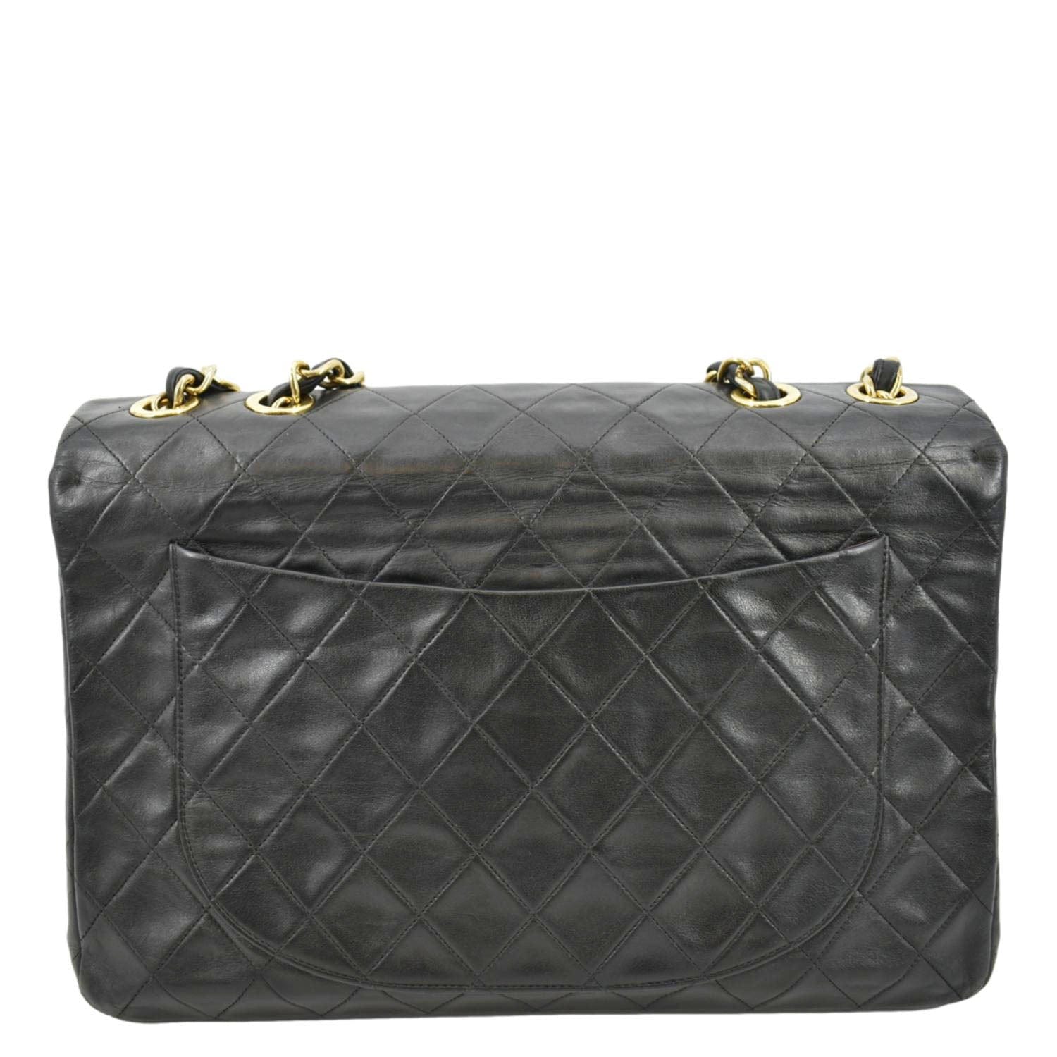 CHANEL Maxi Vintage Flap Quilted Leather Shoulder Bag Black