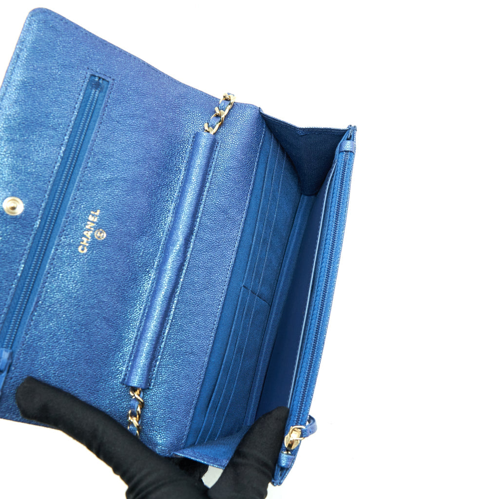 Chanel Classic Wallet On Chain Caviar Iridescent Blue L