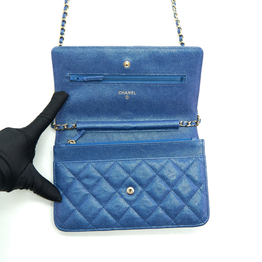Chanel Classic Wallet On Chain Caviar Iridescent Blue L
