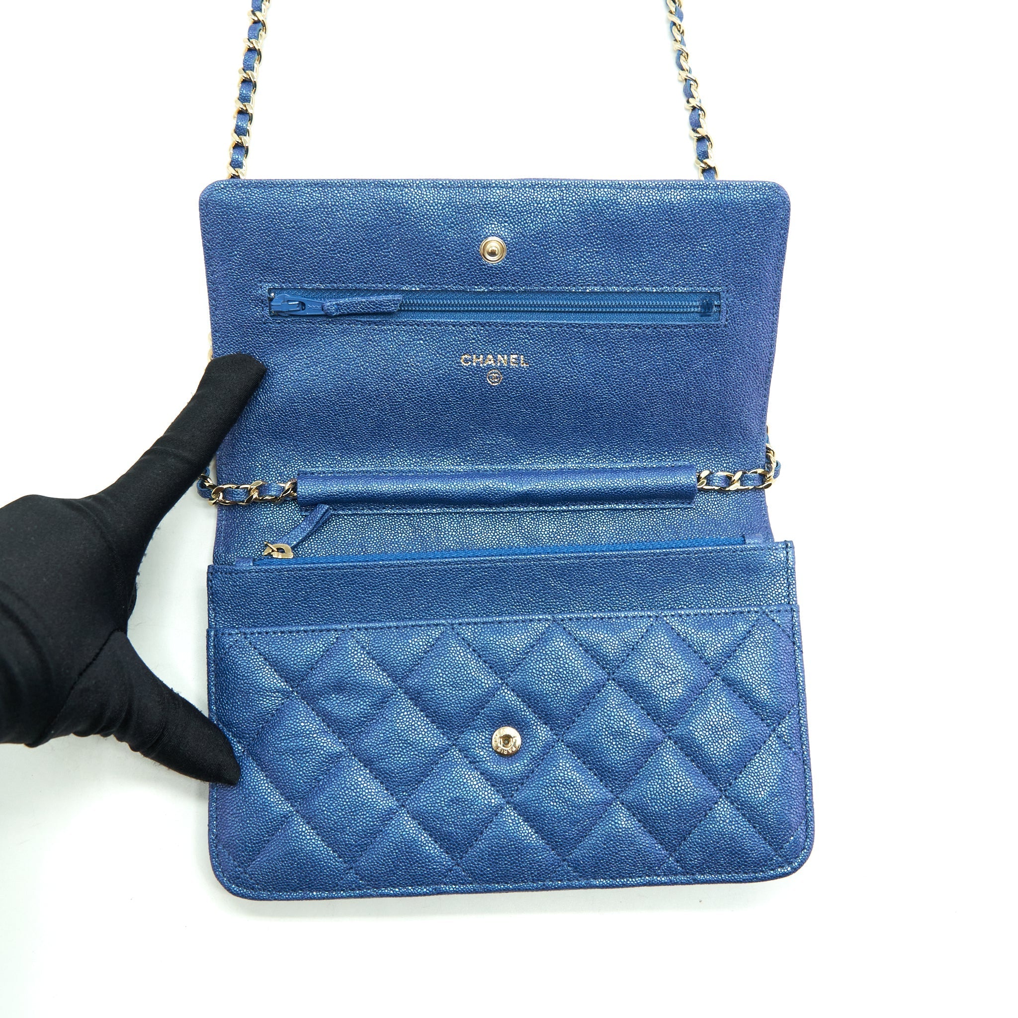 Chanel Classic Wallet On Chain Caviar Iridescent Blue L