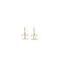 Chanel CC Logo Round Earring Crystal Light Gold Tone