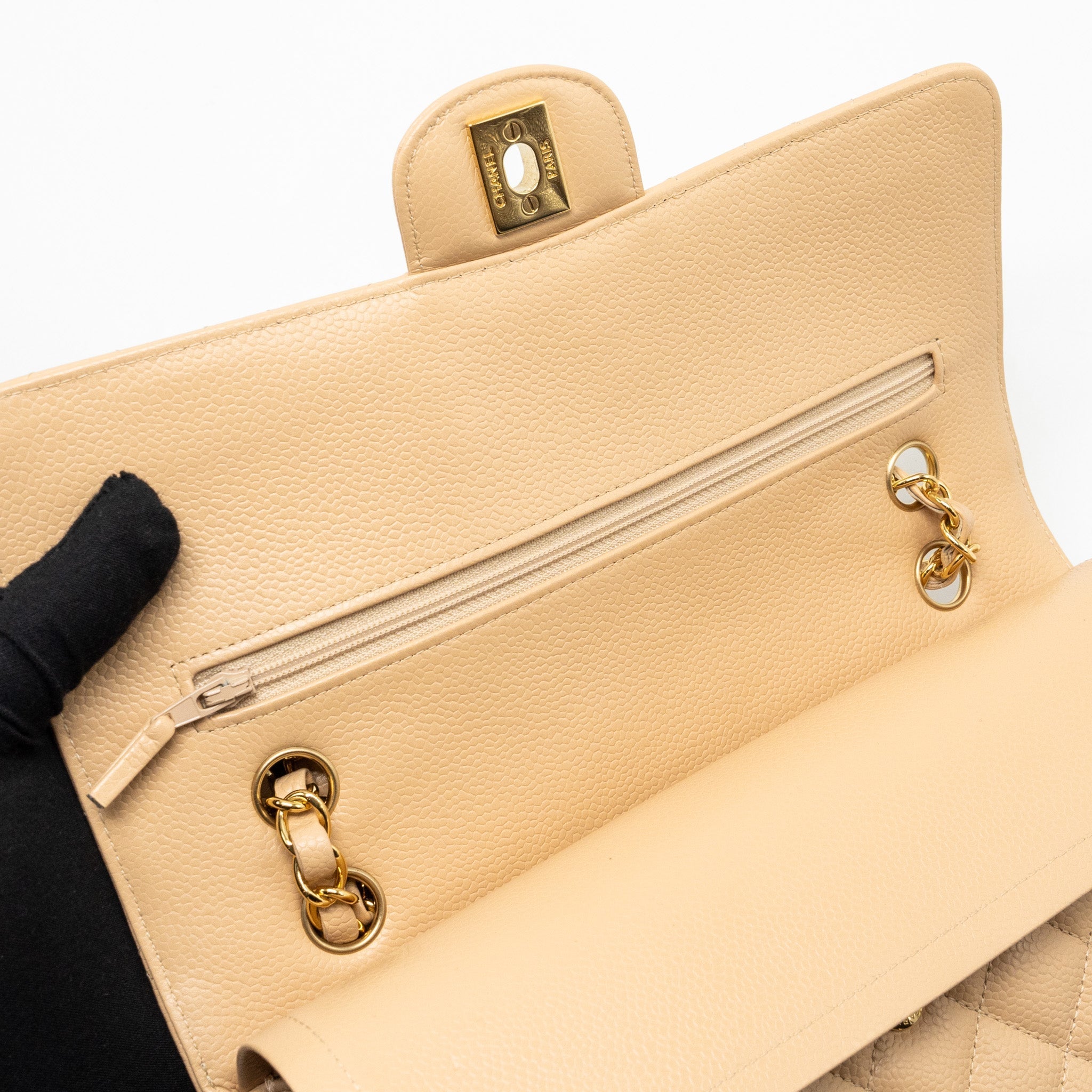Chanel Medium Classic Double Flap Bag Caviar Beige