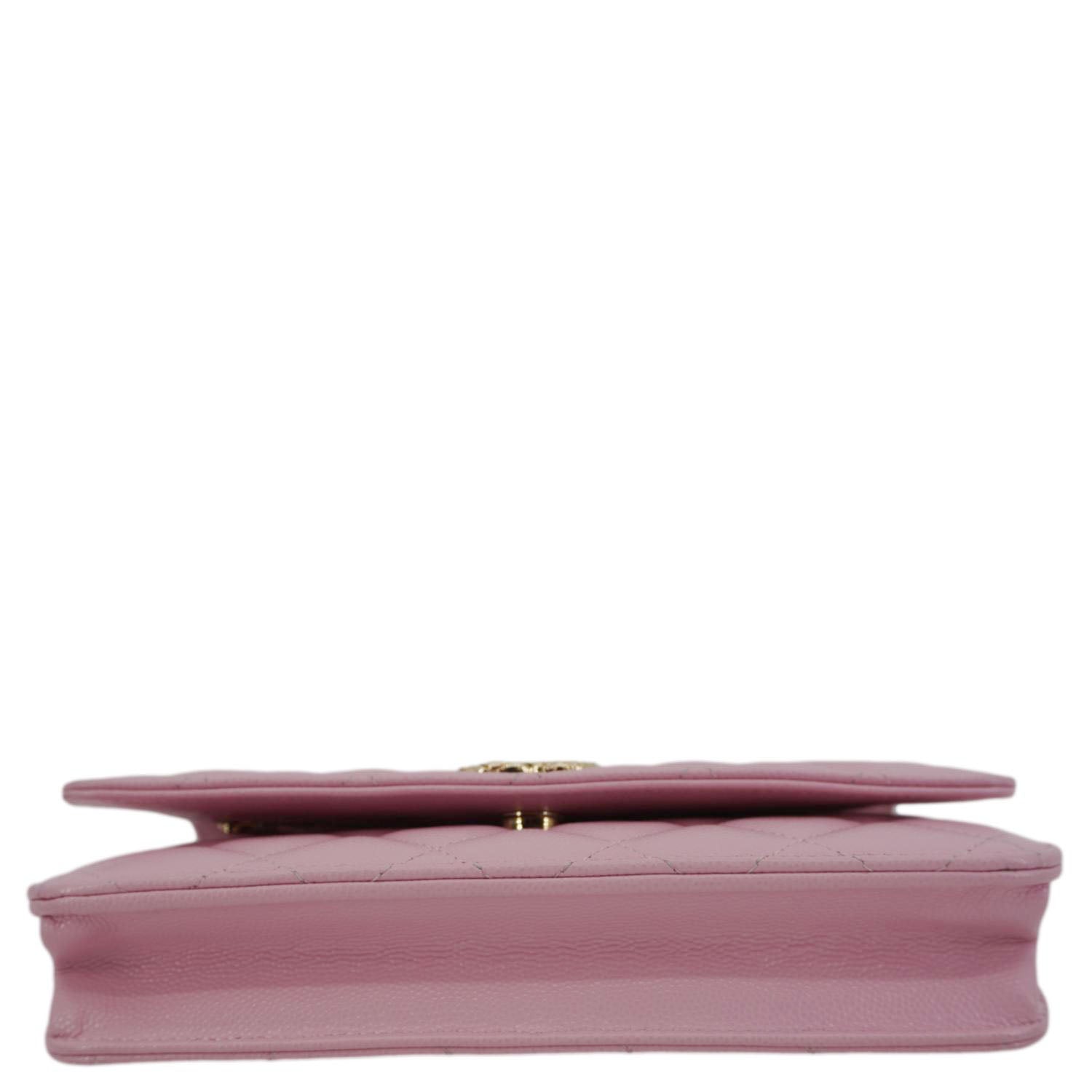 CHANEL Wallet On Chain Quilted Caviar Leather Crossbody Bag Pink