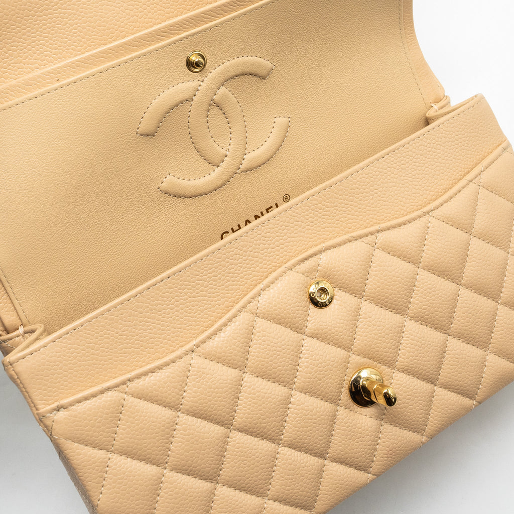 Chanel Medium Classic Double Flap Bag Caviar Beige