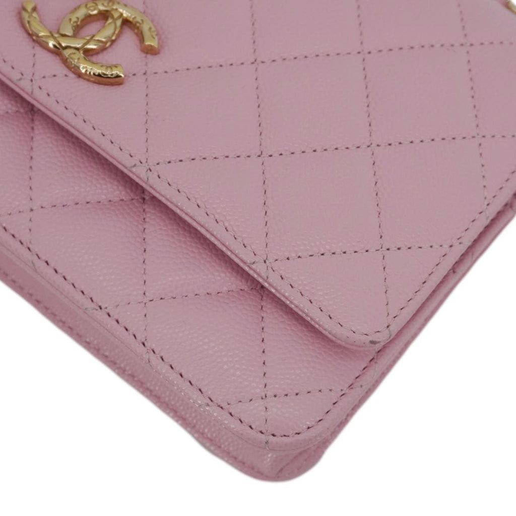 CHANEL Wallet On Chain Quilted Caviar Leather Crossbody Bag Pink