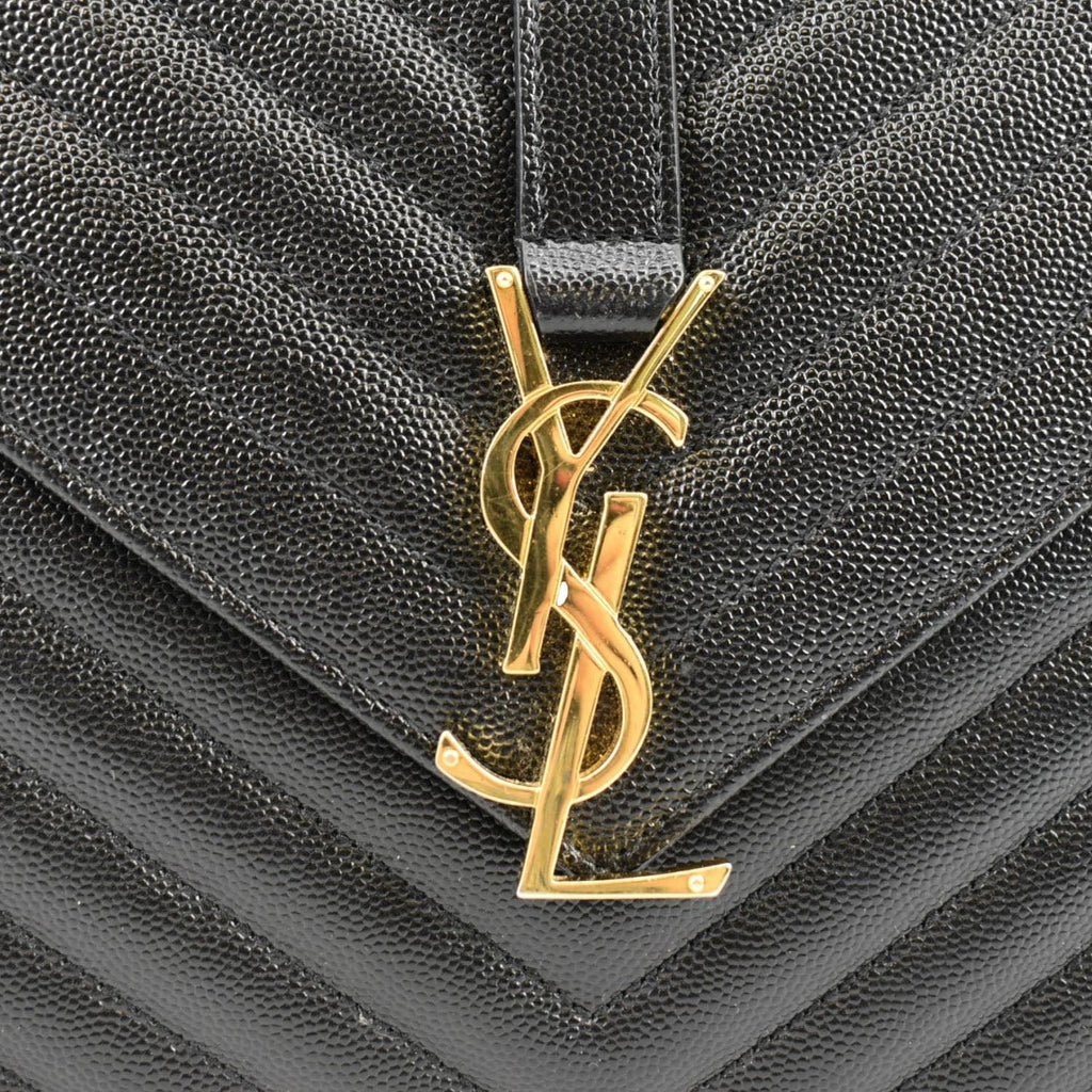 YVES SAINT LAURENT Large Envelope Flap Matelasse Leather Shoulder Bag Black