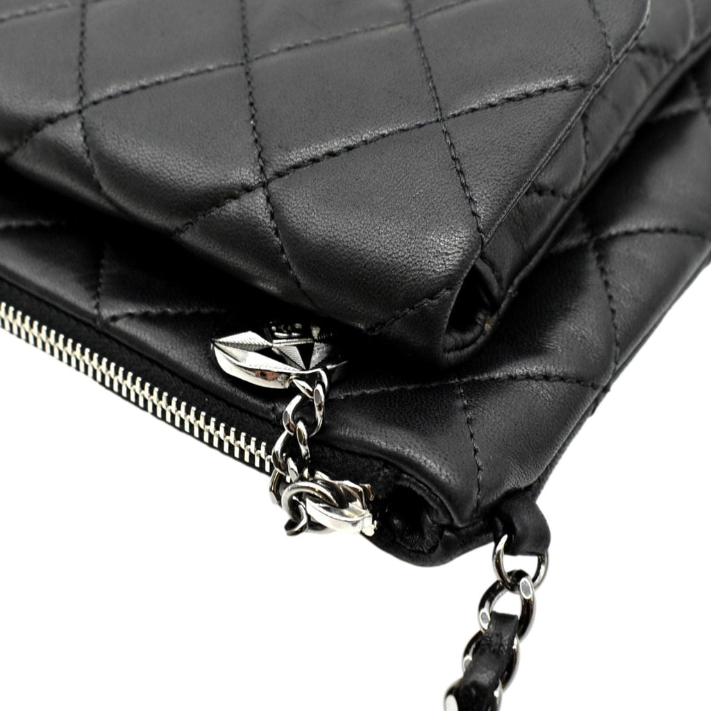 CHANEL Classic Flap with Zip Pocket Quilted Leather Satchel Shoulder Bag Black