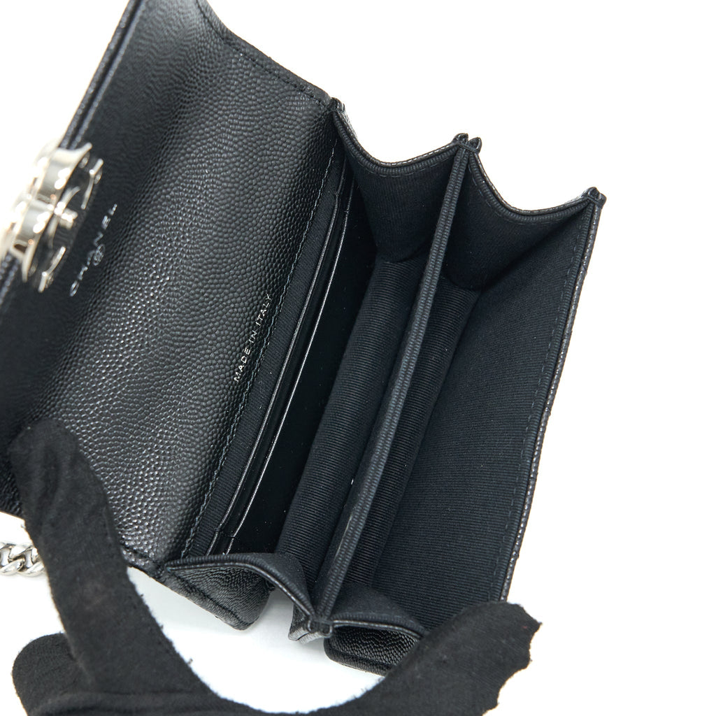 Chanel Detailed Top Handle Mini Flap Bag with Chain Caviar Black