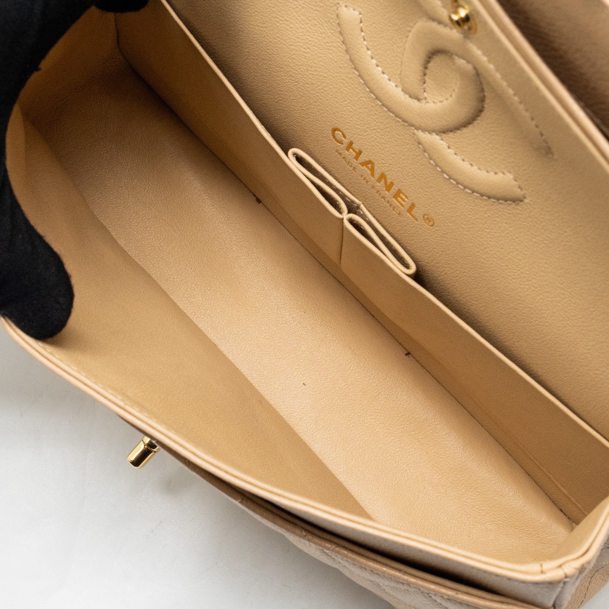 Chanel Medium Classic Double Flap Bag Caviar Beige