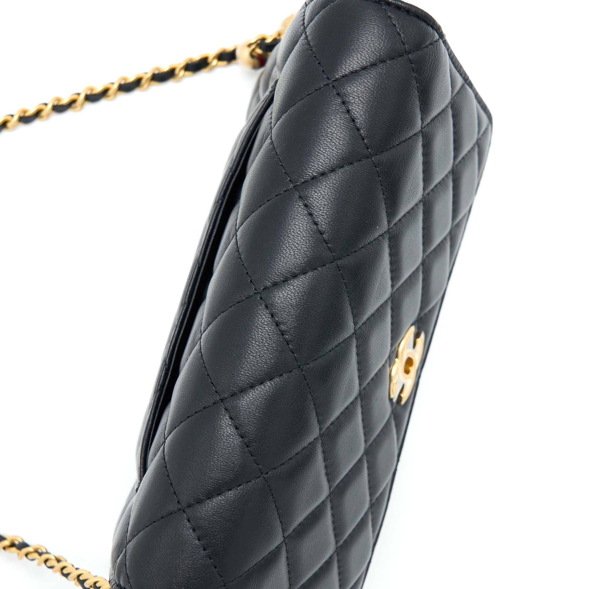 Chanel Pearl Crush Wallet on Chain Lambskin Black  (Microchip)