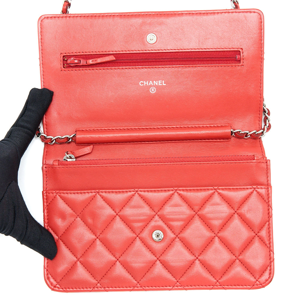 Chanel Classic Wallet On Chain Lambskin Orange Red