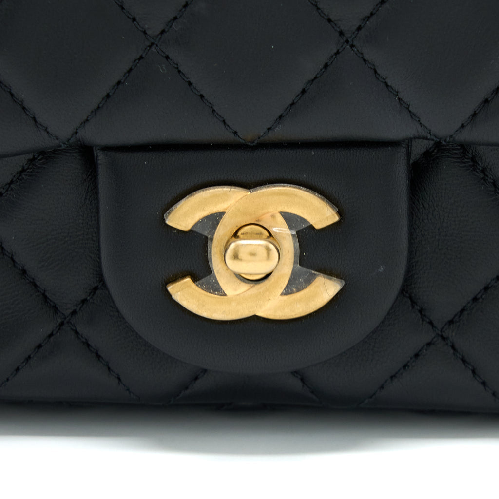 Chanel Pearl Crush Mini Rectangular Flap Bag Lambskin Black