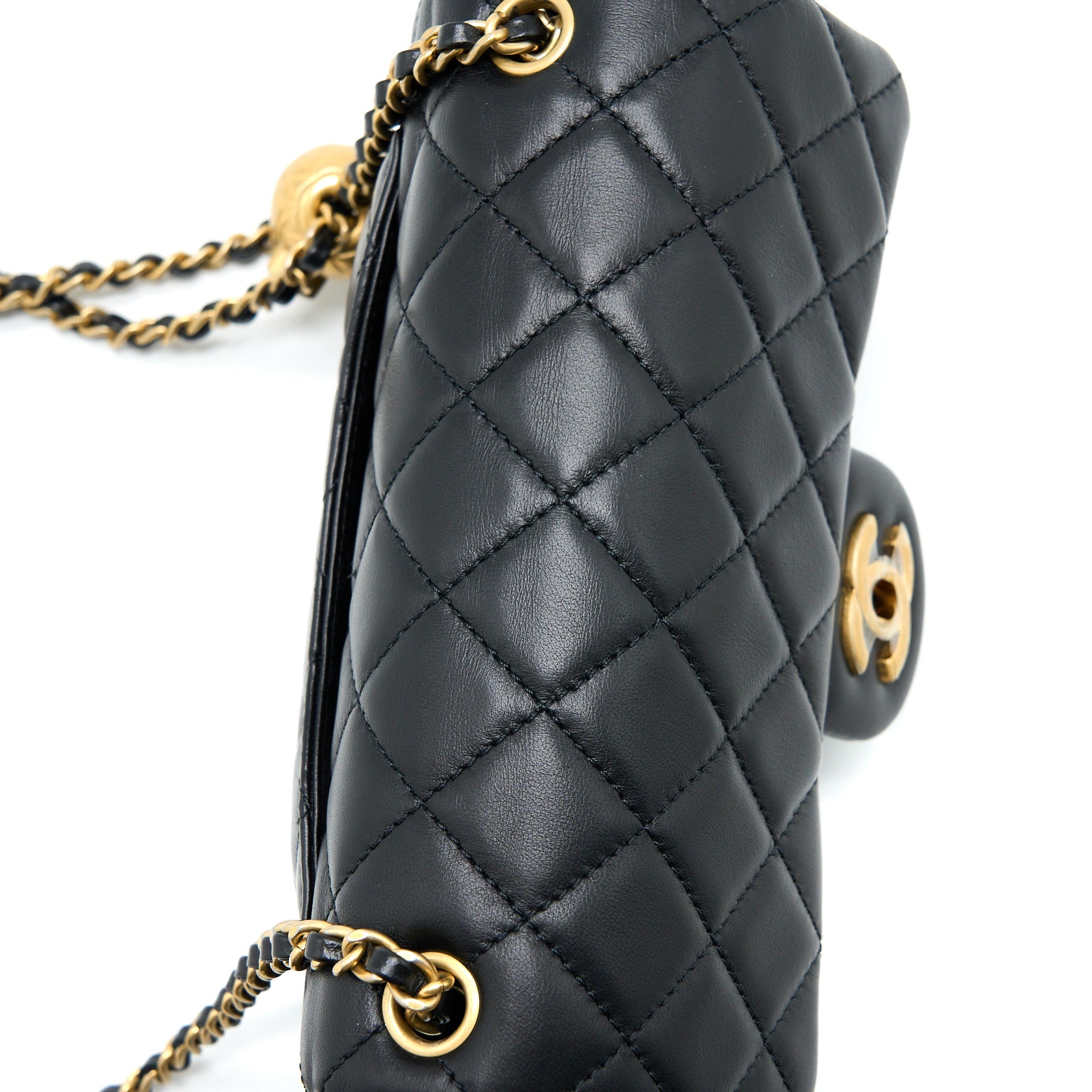 Chanel Pearl Crush Mini Rectangular Flap Bag Lambskin Black