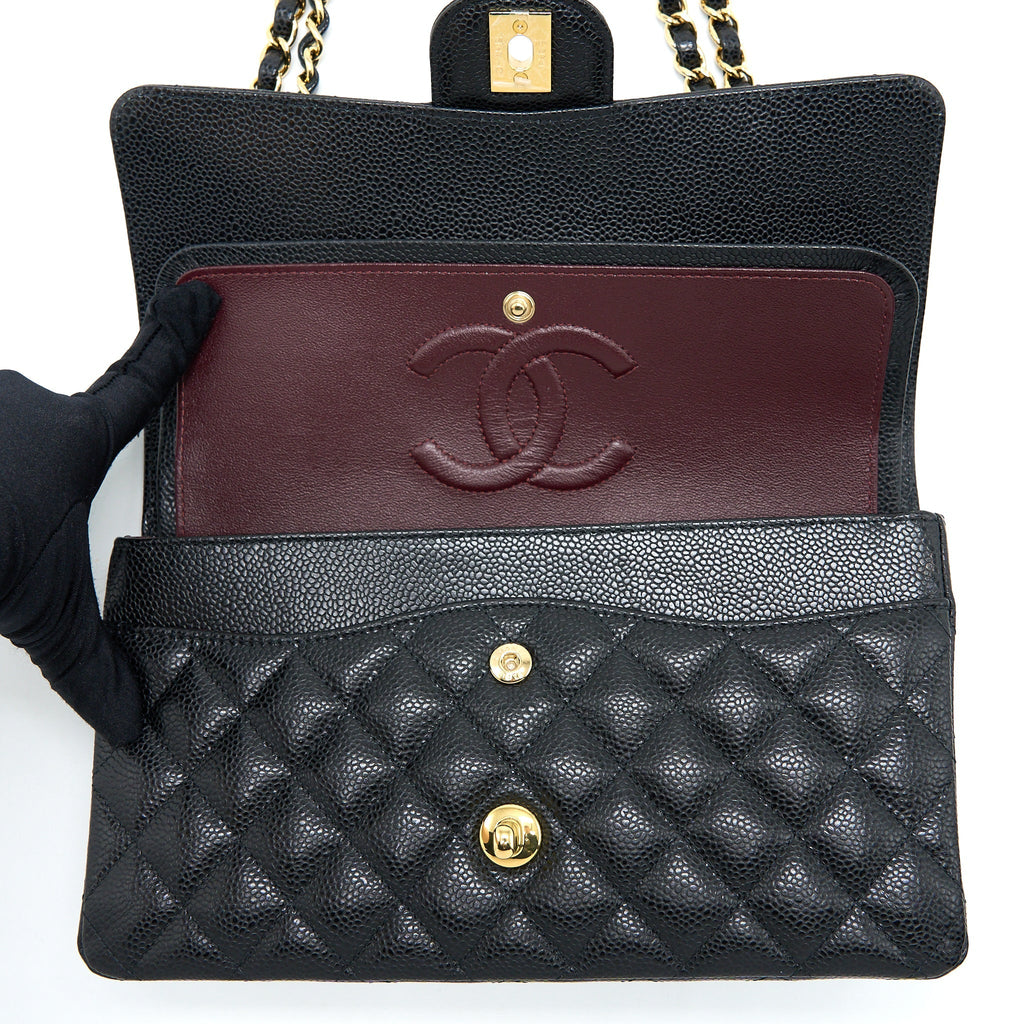 Chanel Medium Classic Double Flap Bag Caviar Black  (Microchip)
