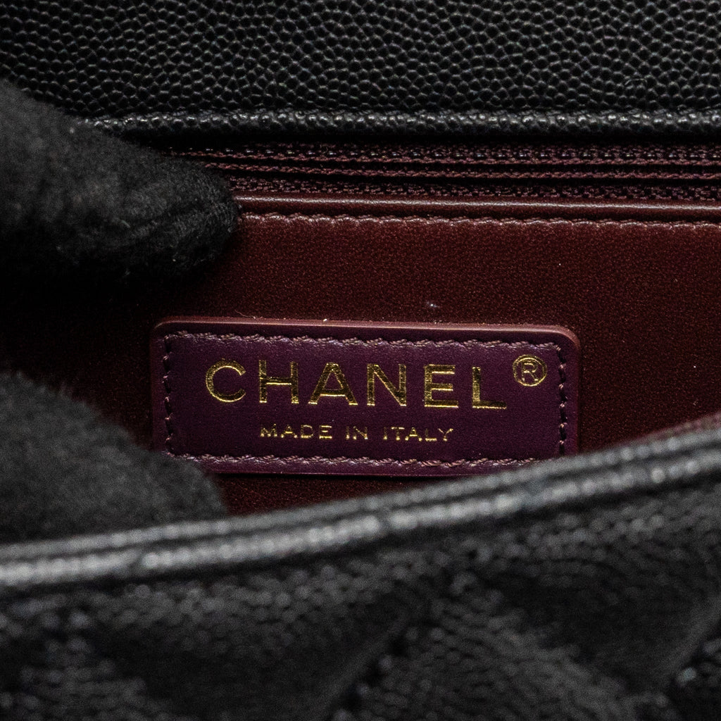 Chanel Medium Coco Handle Lizard Embossed Handle Caviar Black L (Microchip)