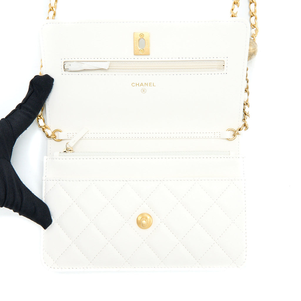 Chanel Pearl Crush Wallet On Chain Lambskin White  (Microchip)