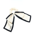 Chanel 22B Camellia/Letter Hair Tie Silk Twill Ecru/Black