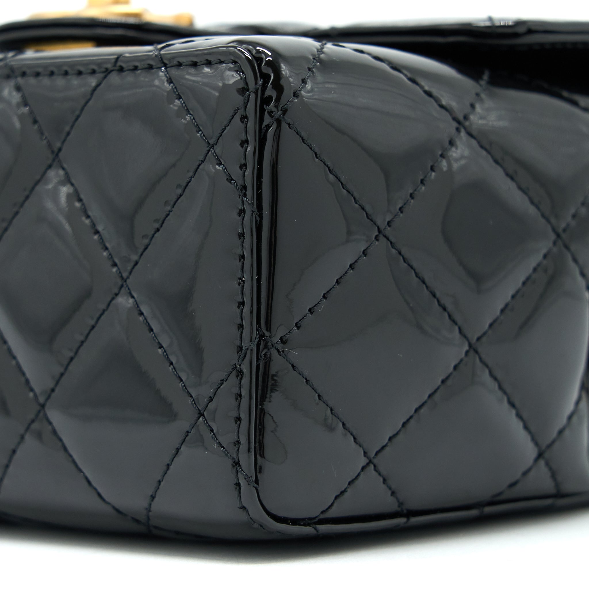 Chanel 22K Retro Classic New Square Mini Flap Bag Patent Black Brushed  (Microchip)