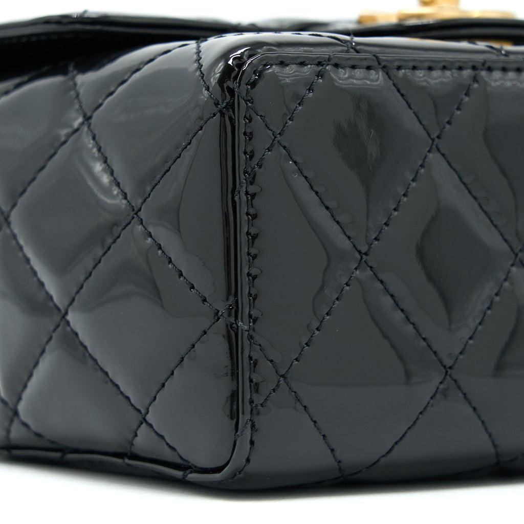 Chanel 22K Retro Classic New Square Mini Flap Bag Patent Black Brushed  (Microchip)