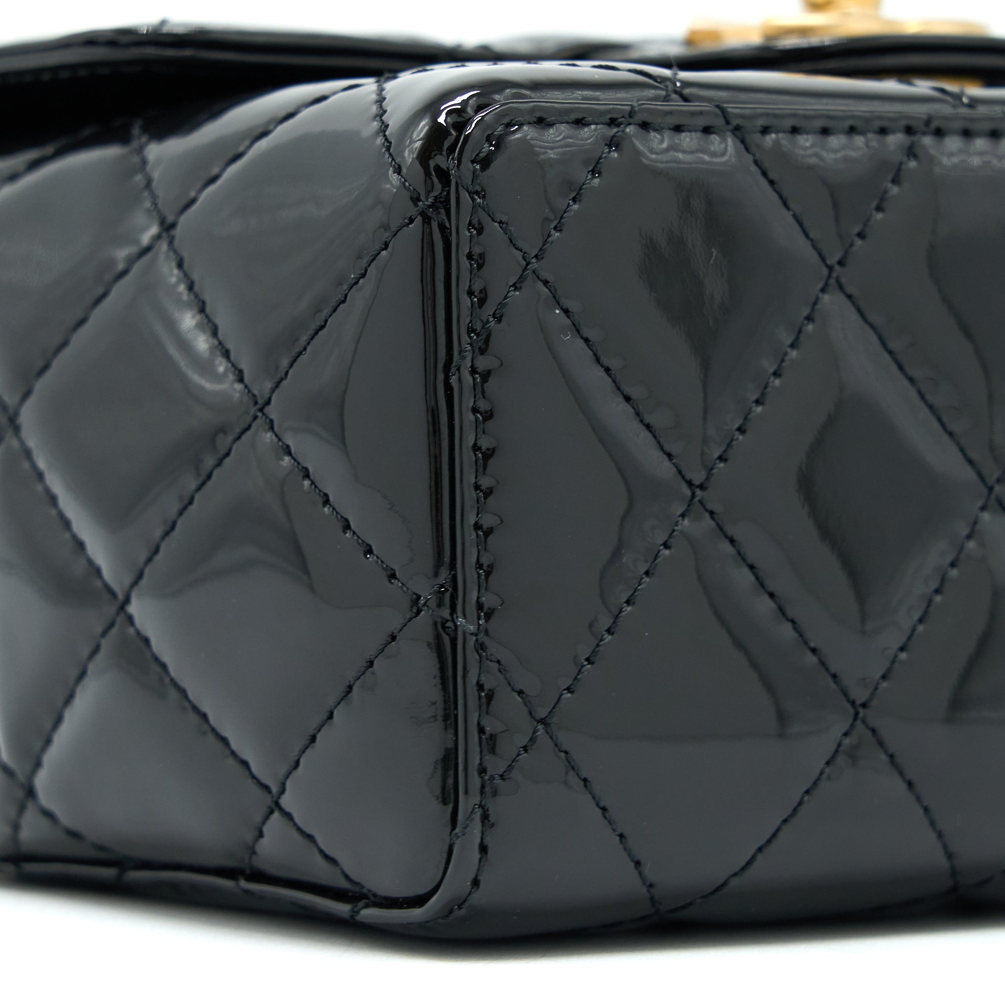 Chanel 22K Retro Classic New Square Mini Flap Bag Patent Black Brushed  (Microchip)