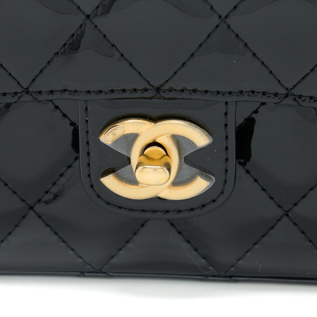 Chanel 22K Retro Classic New Square Mini Flap Bag Patent Black Brushed  (Microchip)