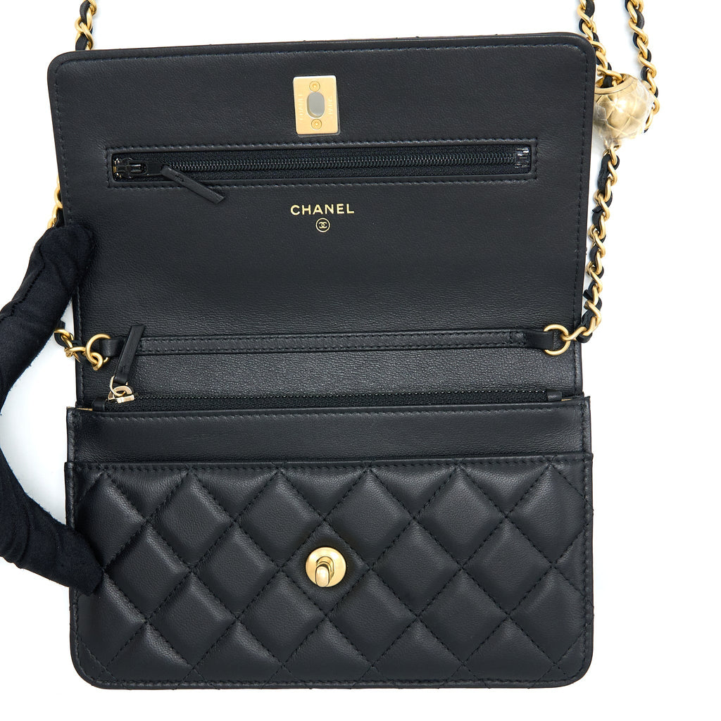 Chanel Pearl Crush Wallet on Chain Lambskin Black  (Microchip)