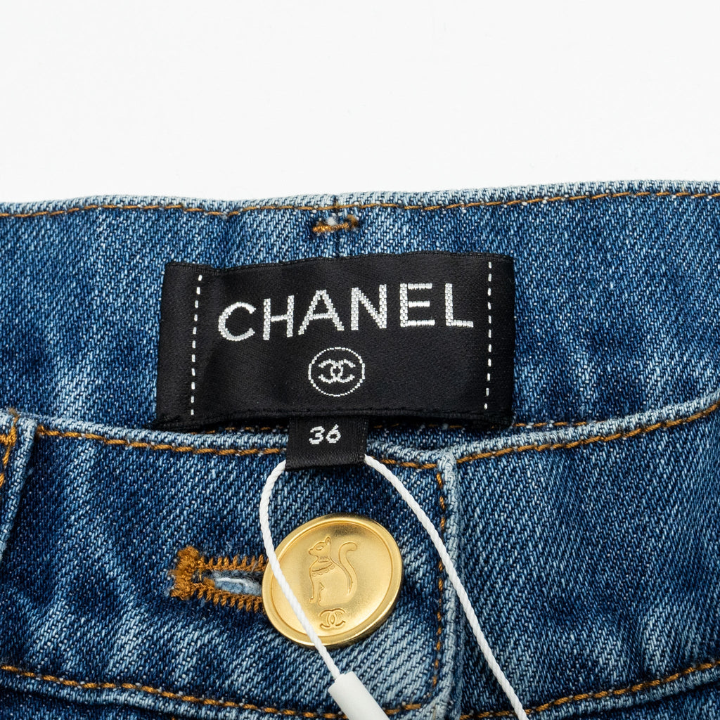 Chanel 19A Size 36 Straight Leg Denim Jeans Cotton Blue