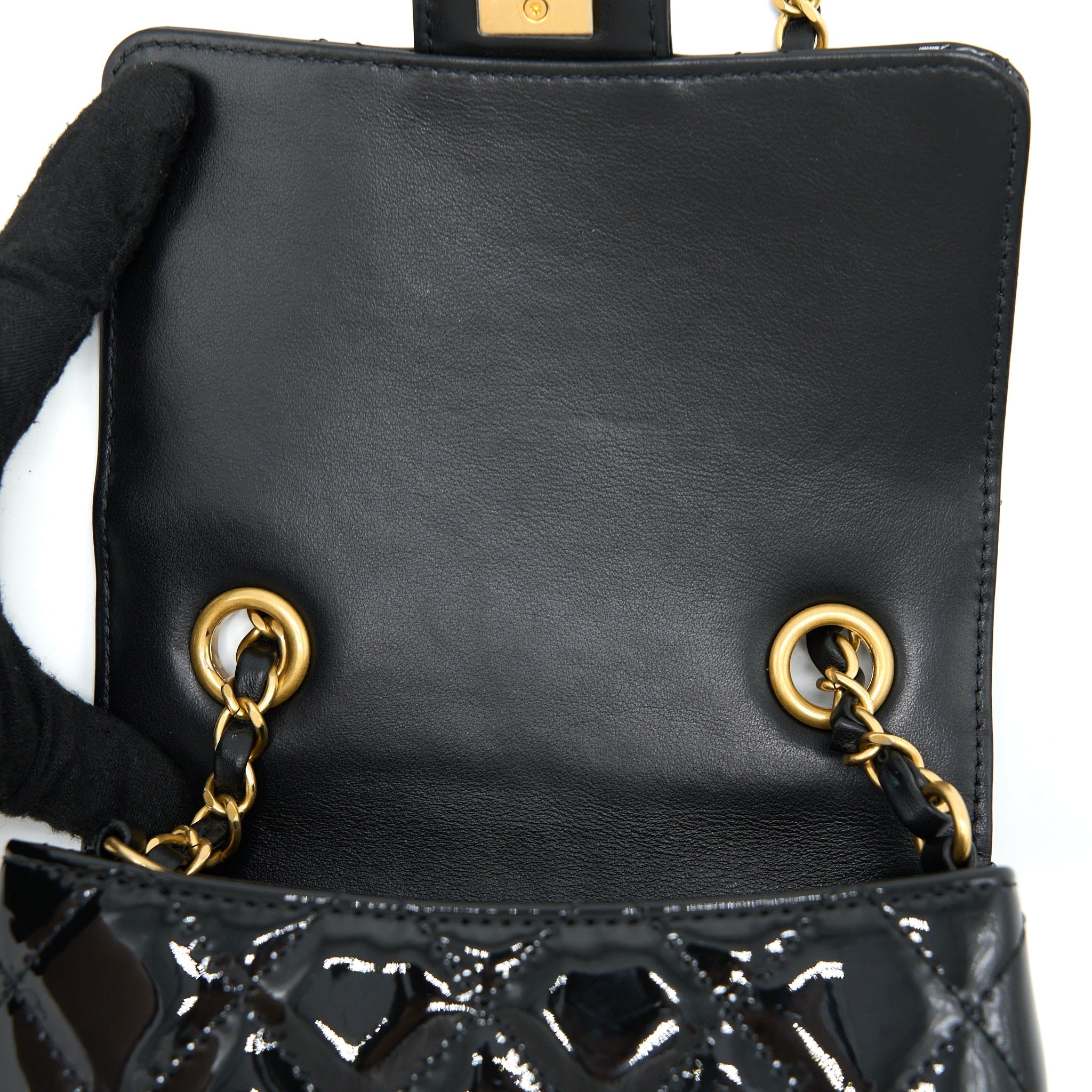 Chanel 22K Retro Classic New Square Mini Flap Bag Patent Black Brushed  (Microchip)