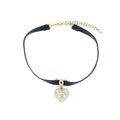 Chanel Crystal CC Logo Heart Chocker Leather/Pearl/Crystal Black Light Gold Tone