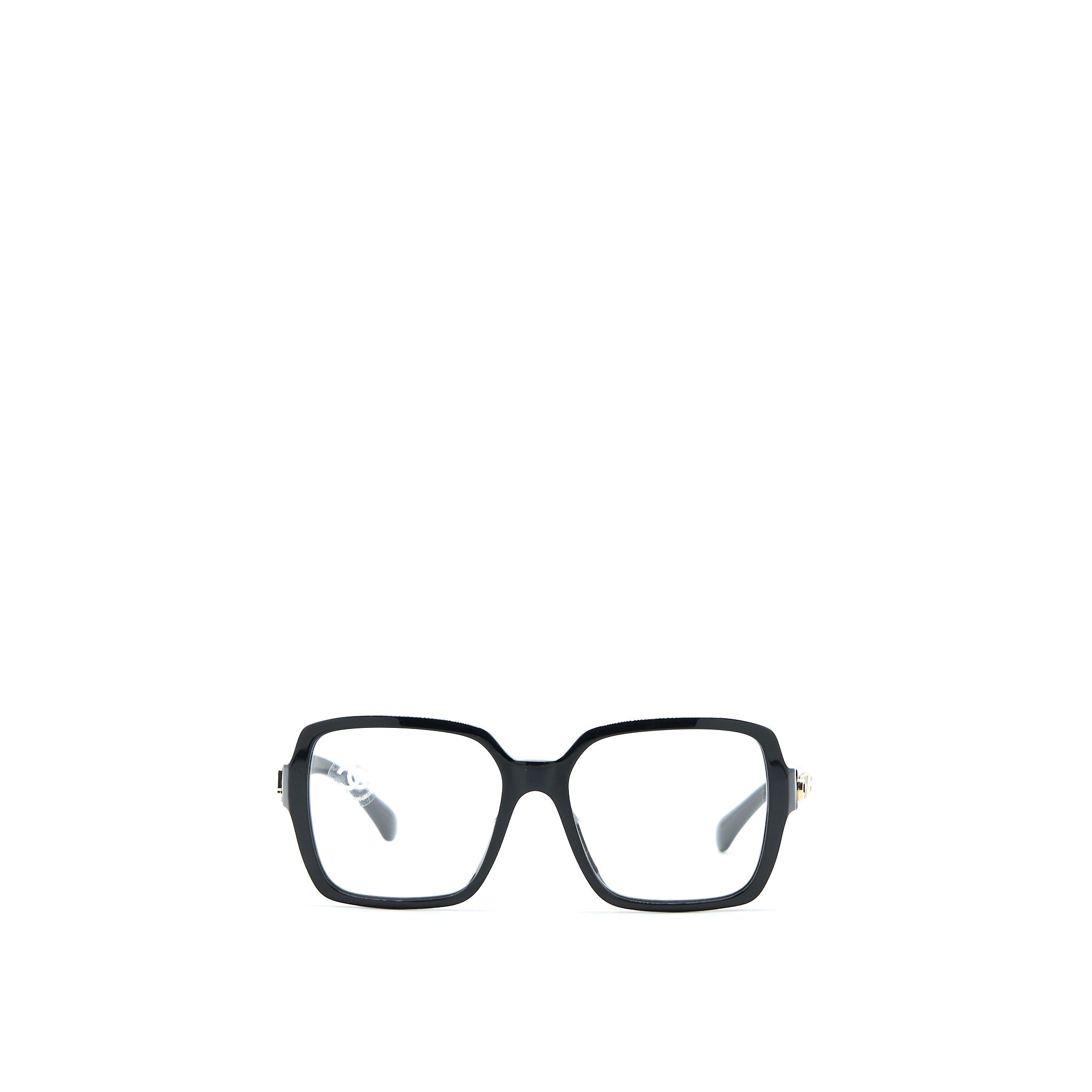 Chanel Square Glasses Frame With Letter Black Gold Tone