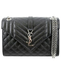 YVES SAINT LAURENT Medium Envelope Leather Chain Shoulder Bag Black