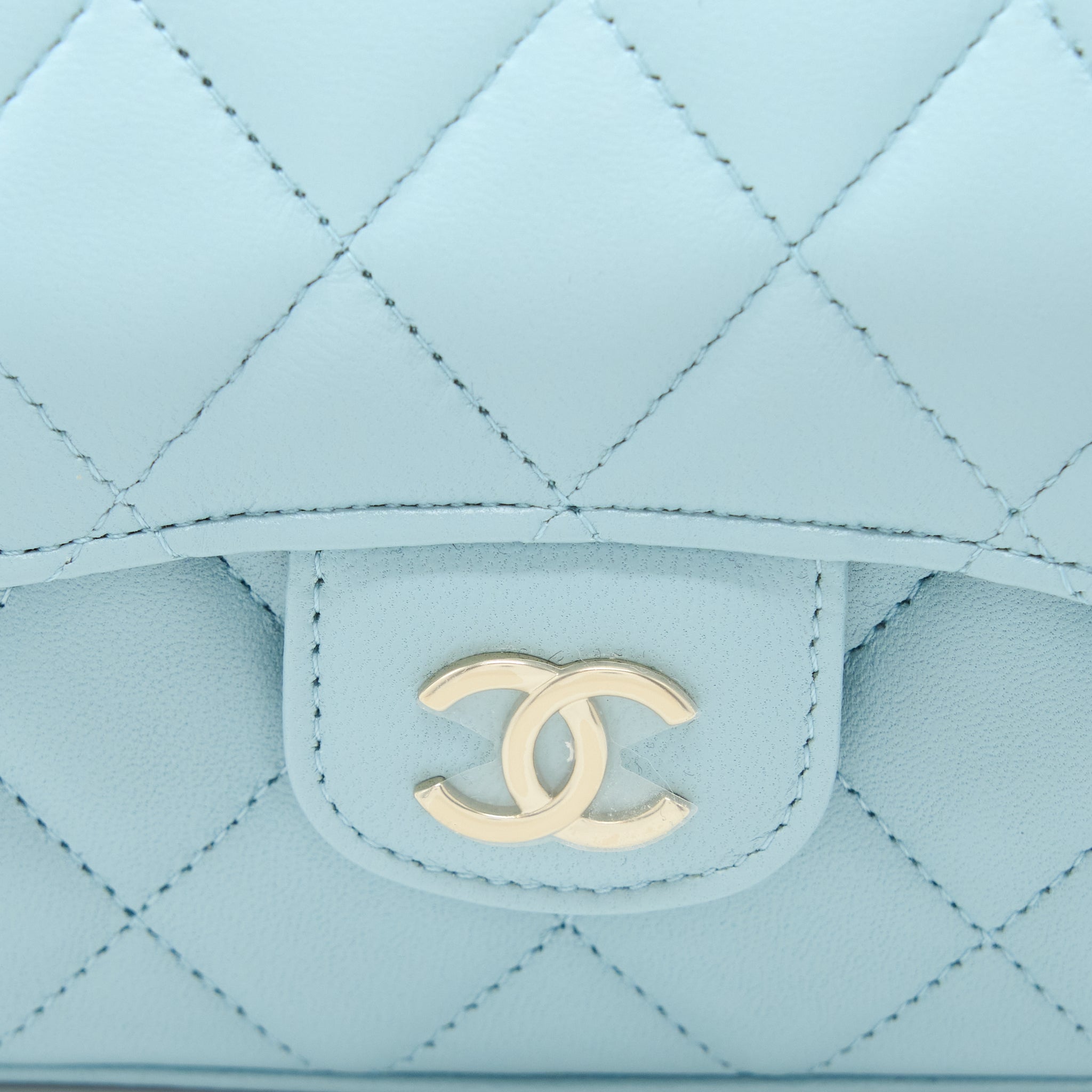 Chanel Top Handle Mini Flap Bag Lambskin Light Blue L