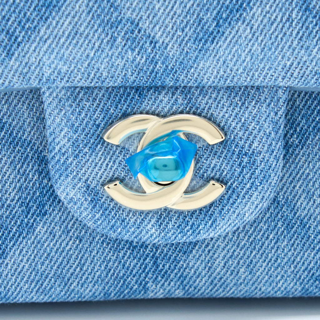 Chanel 22B Mini Rectangular Denim Light Blue L (Microchip)