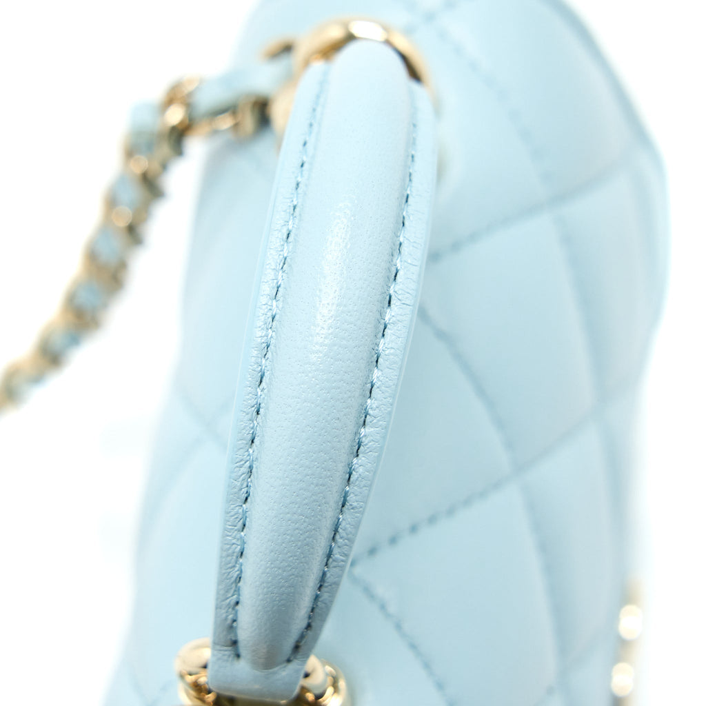 Chanel Top Handle Mini Flap Bag Lambskin Light Blue L
