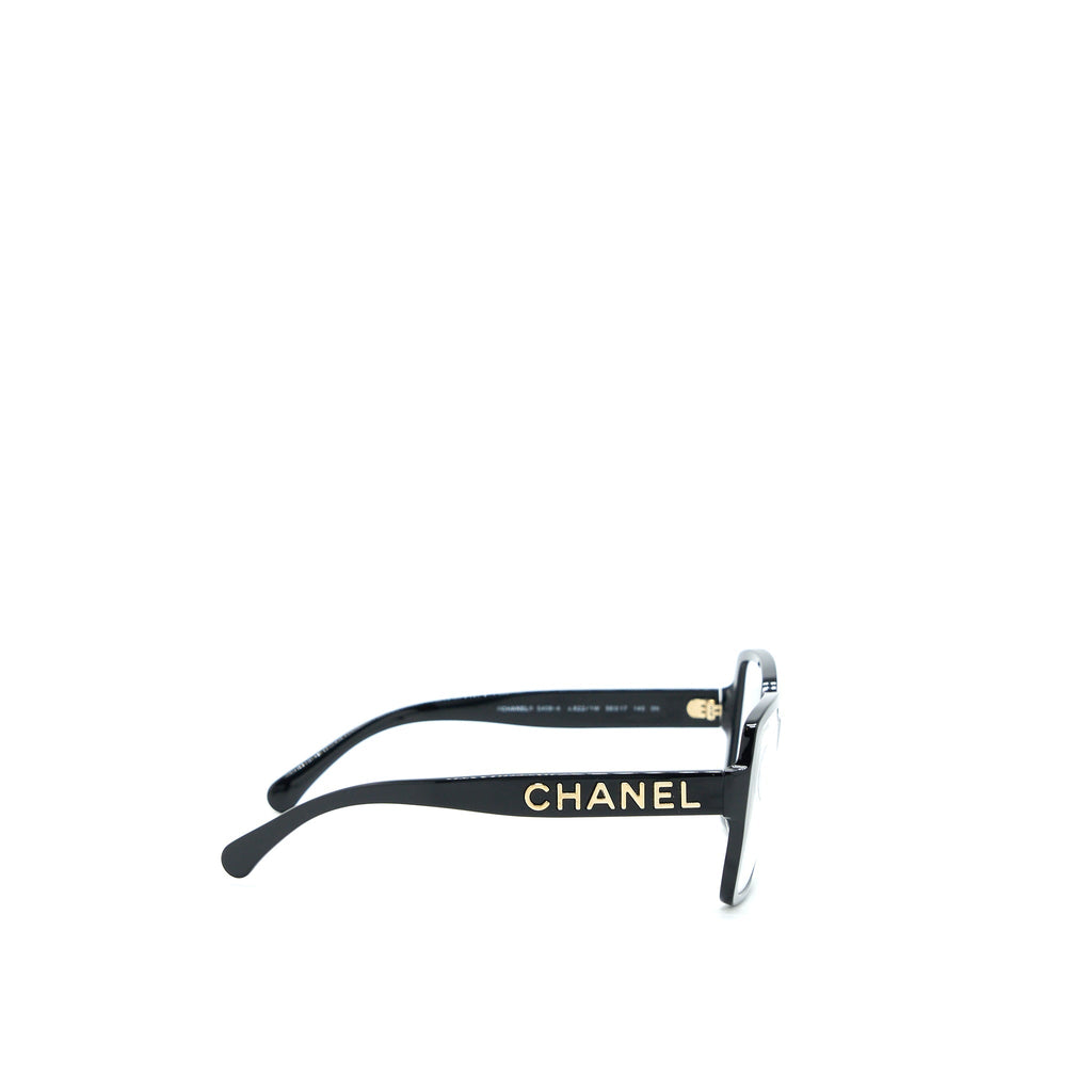 Chanel Square Glasses Frame With Letter Black Gold Tone