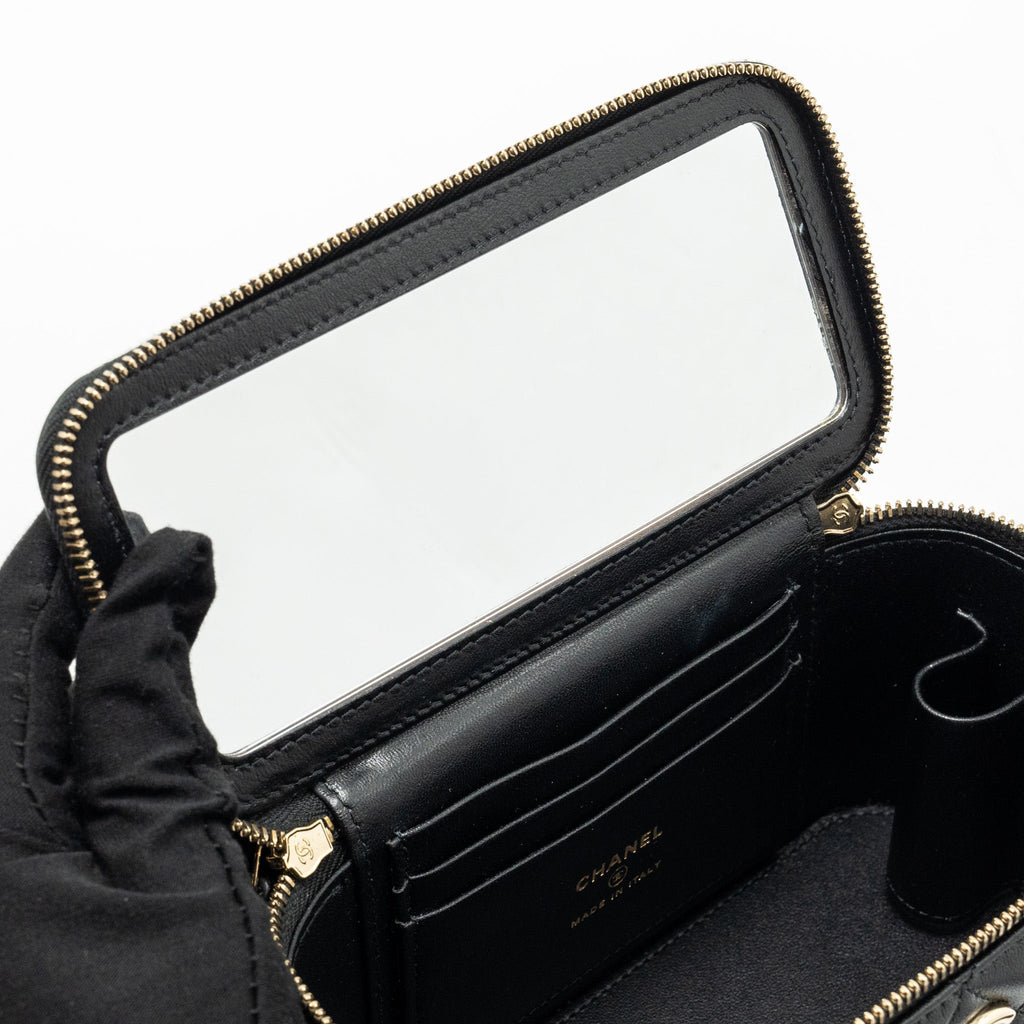 Chanel Top Handle Long Vanity Case Lambskin BLACK L (Microchip)