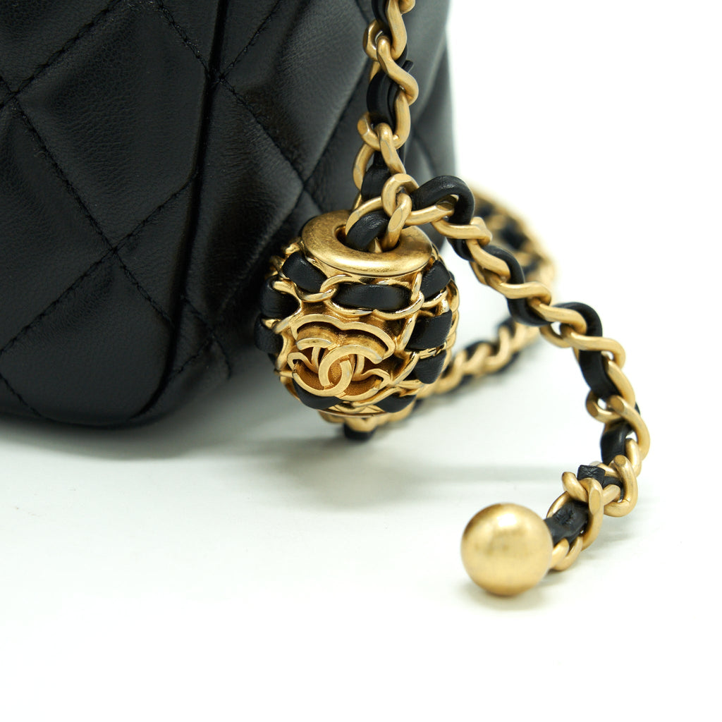 Chanel 22S Pearl Crush Hobo Bag Lambskin Black