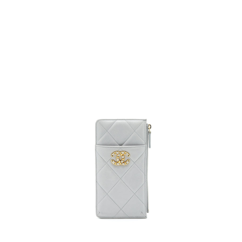Chanel 19 Phone And Card Holder Small pouch Lambskin Grey