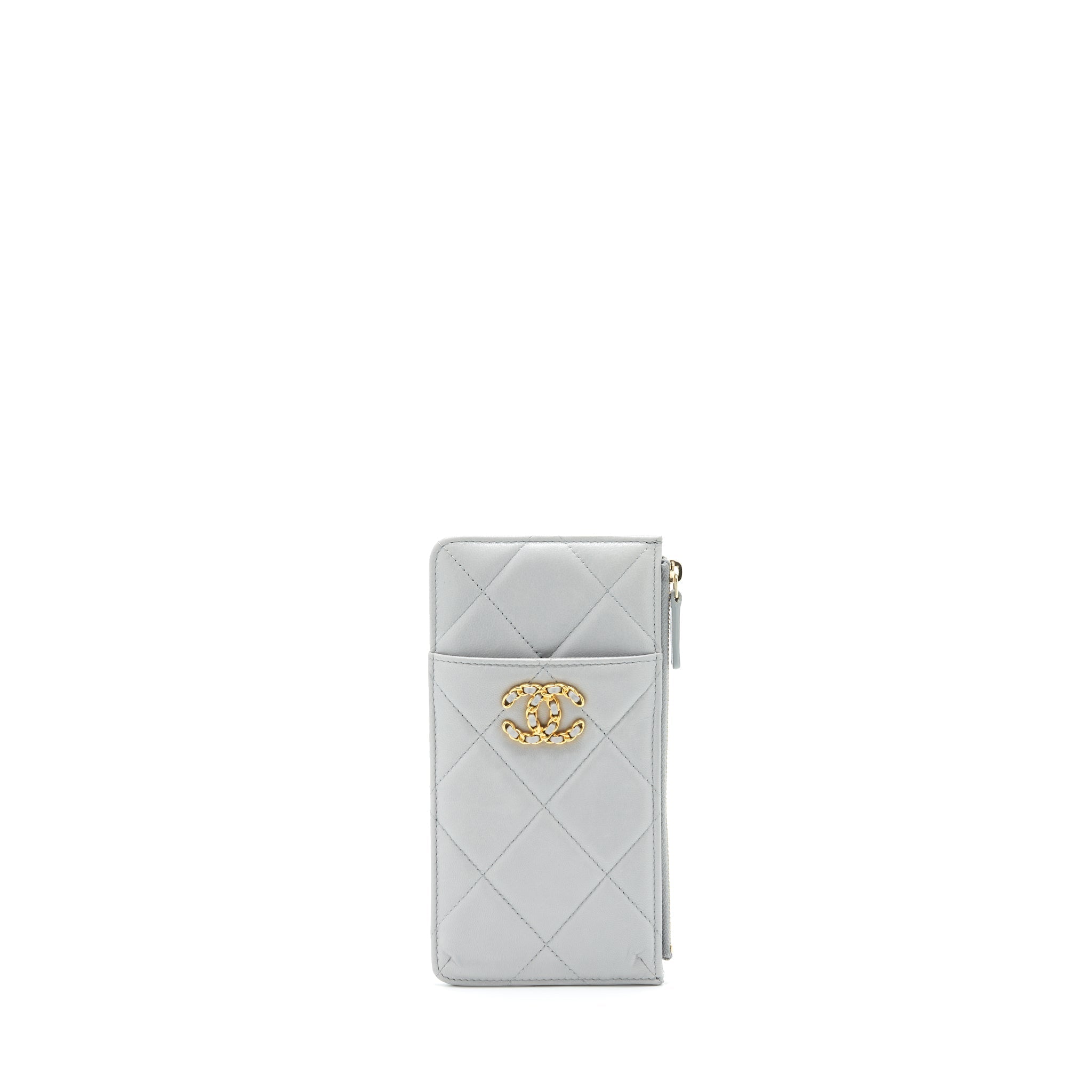 Chanel 19 Phone And Card Holder Small pouch Lambskin Grey