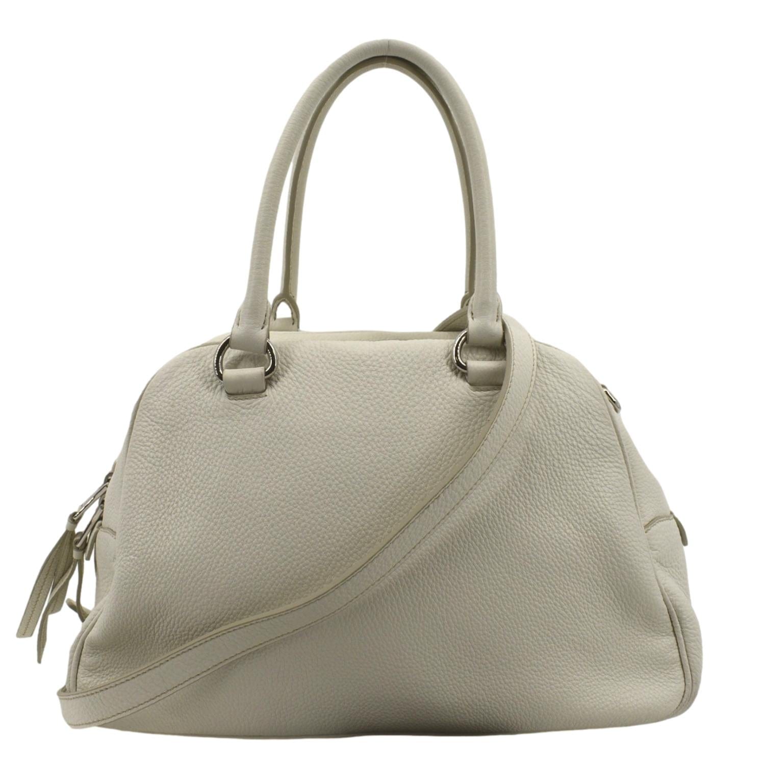 PRADA Front Pocket Leather Tote Shoulder Bag Ivory