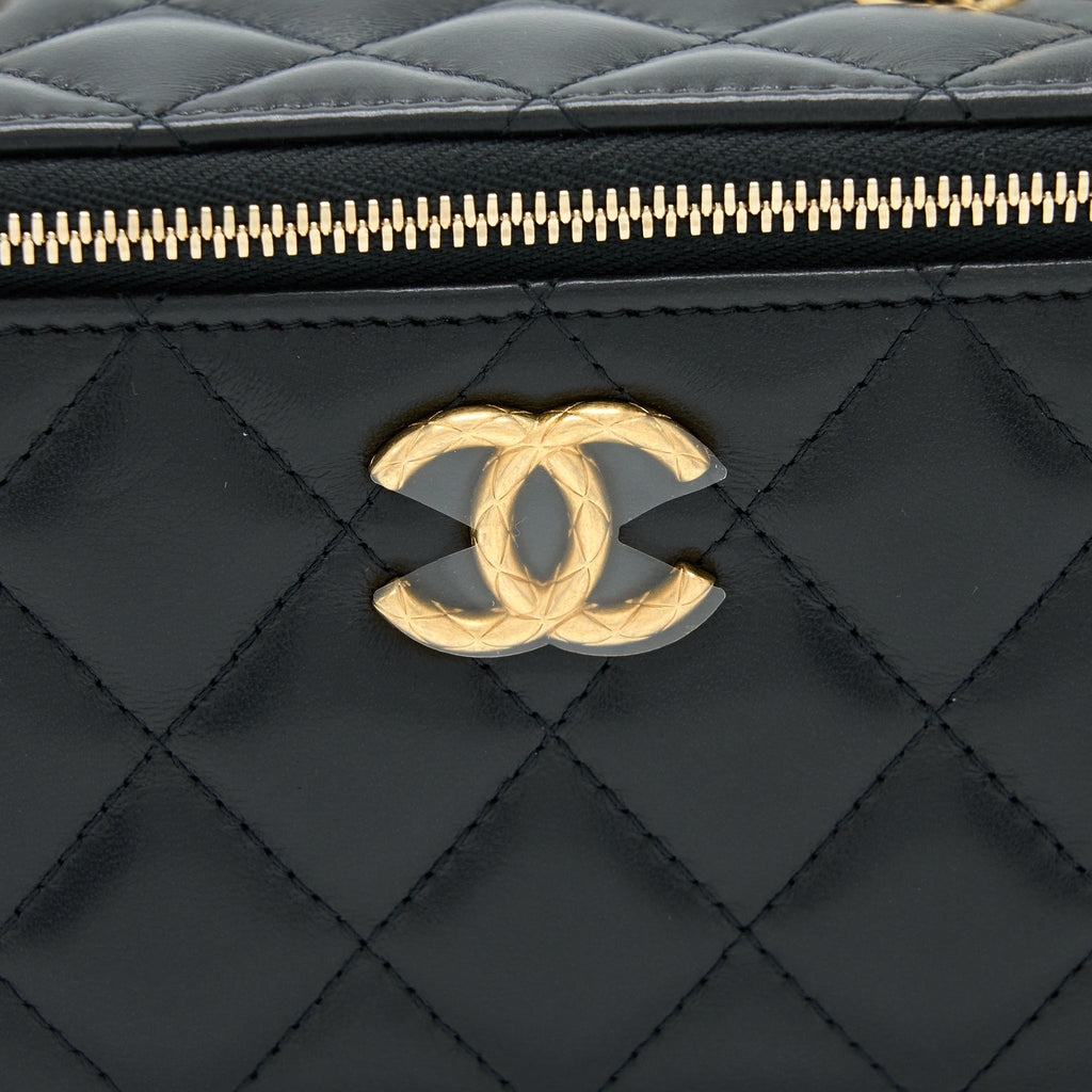 Chanel 22K Gold Pillar Adjustable Chain Long Vanity Lambskin Black