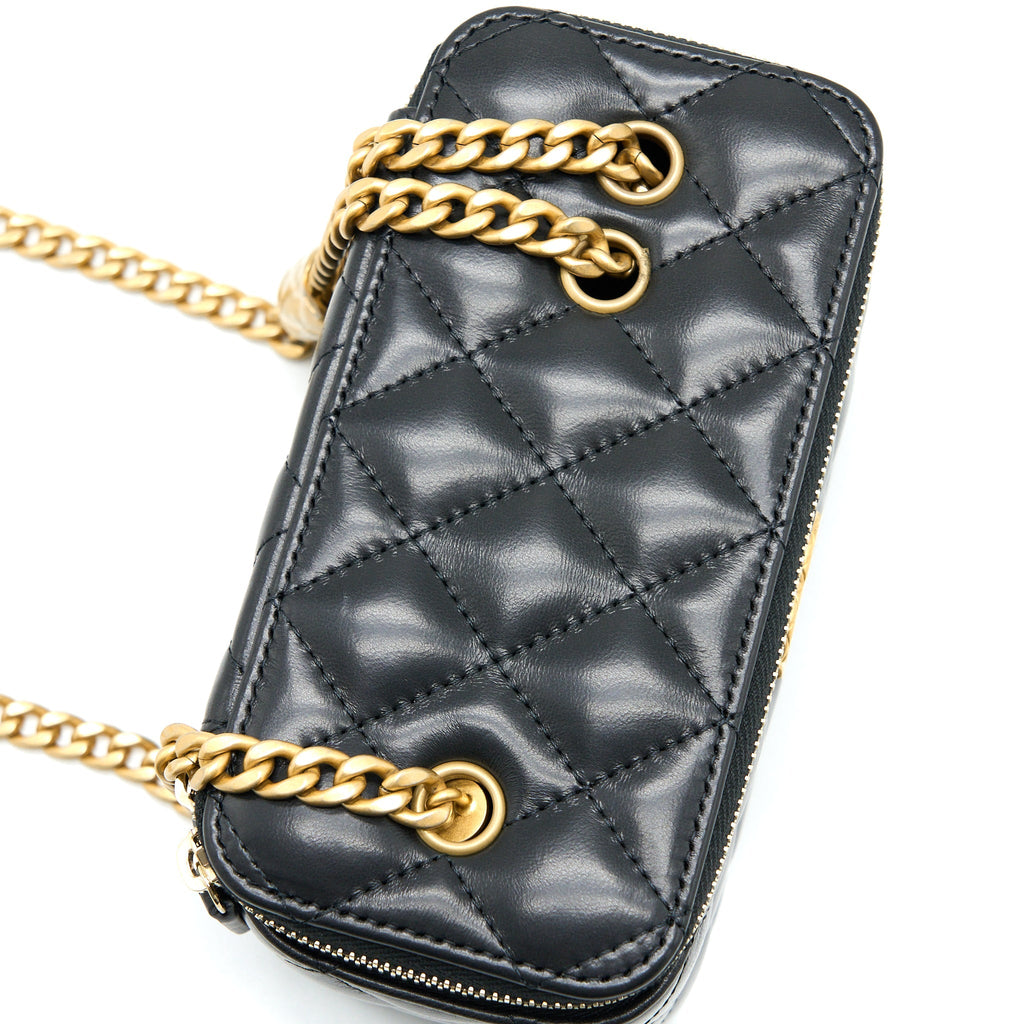 Chanel 22K Gold Pillar Adjustable Chain Long Vanity Lambskin Black