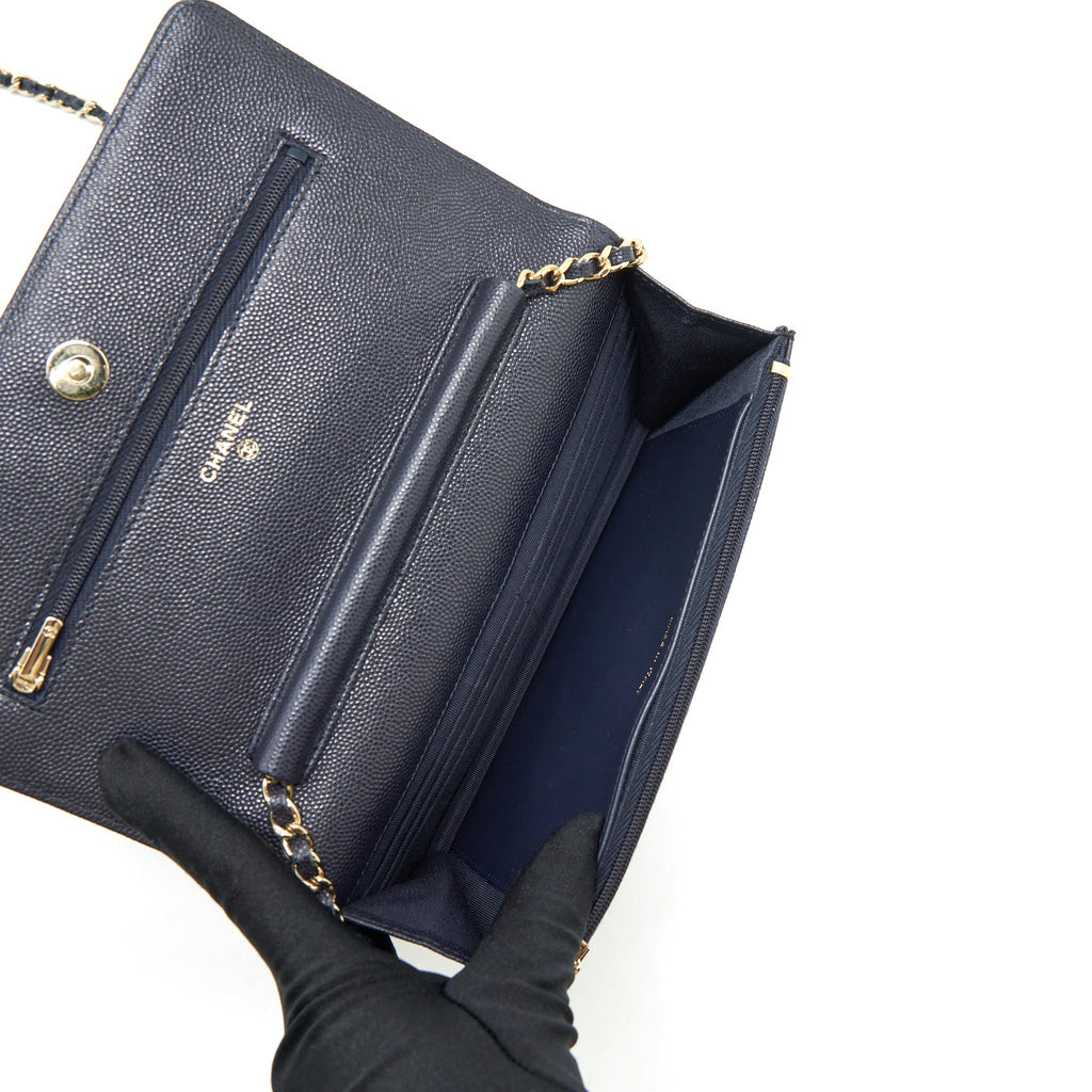 Chanel Classic Wallet On Chain Caviar Navy Blue L
