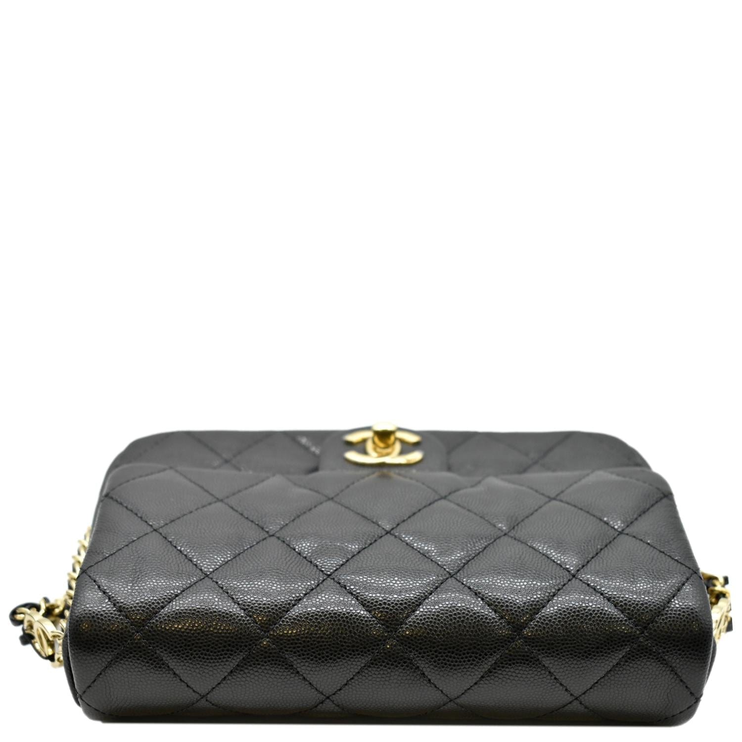 CHANEL Mini Flap Grained Calfskin Leather Shoulder Bag Black