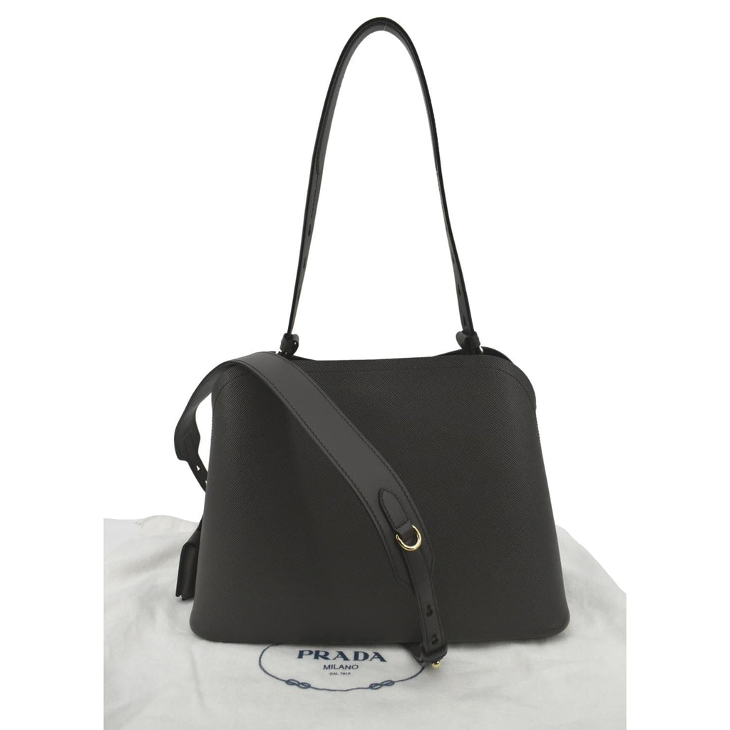 PRADA Matinee Saffiano Leather Shoulder Bag Fumo