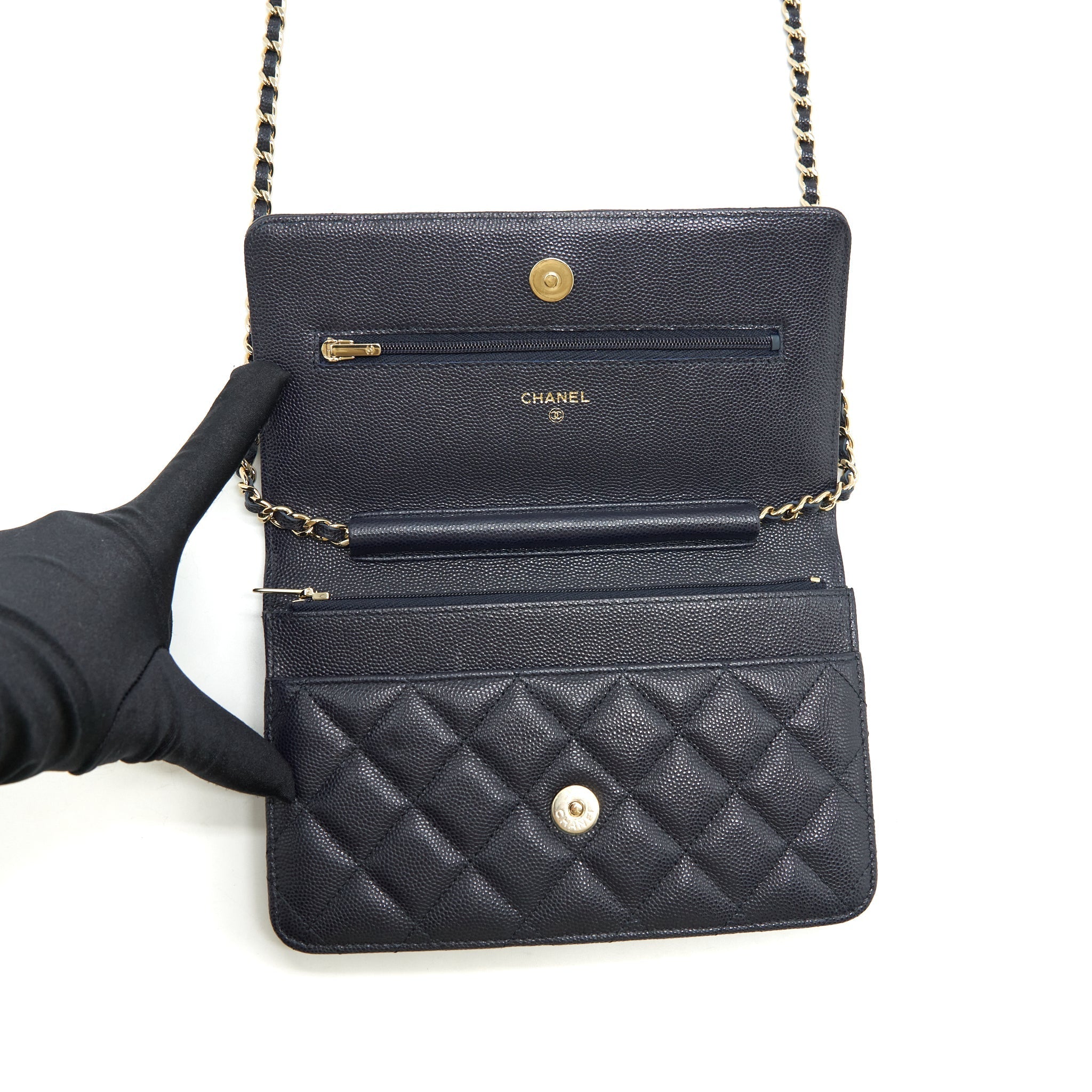 Chanel Classic Wallet On Chain Caviar Navy Blue L