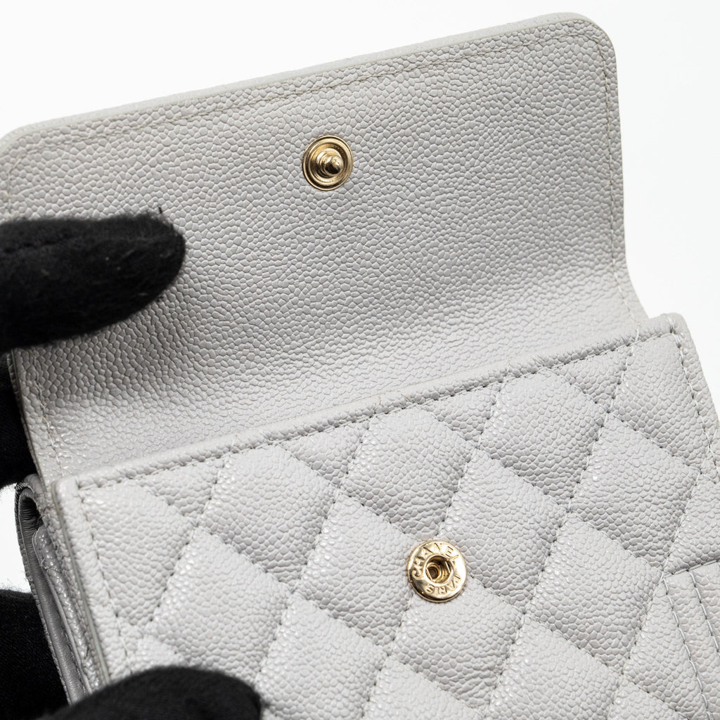 Chanel Compact Wallet Caviar Light Grey L