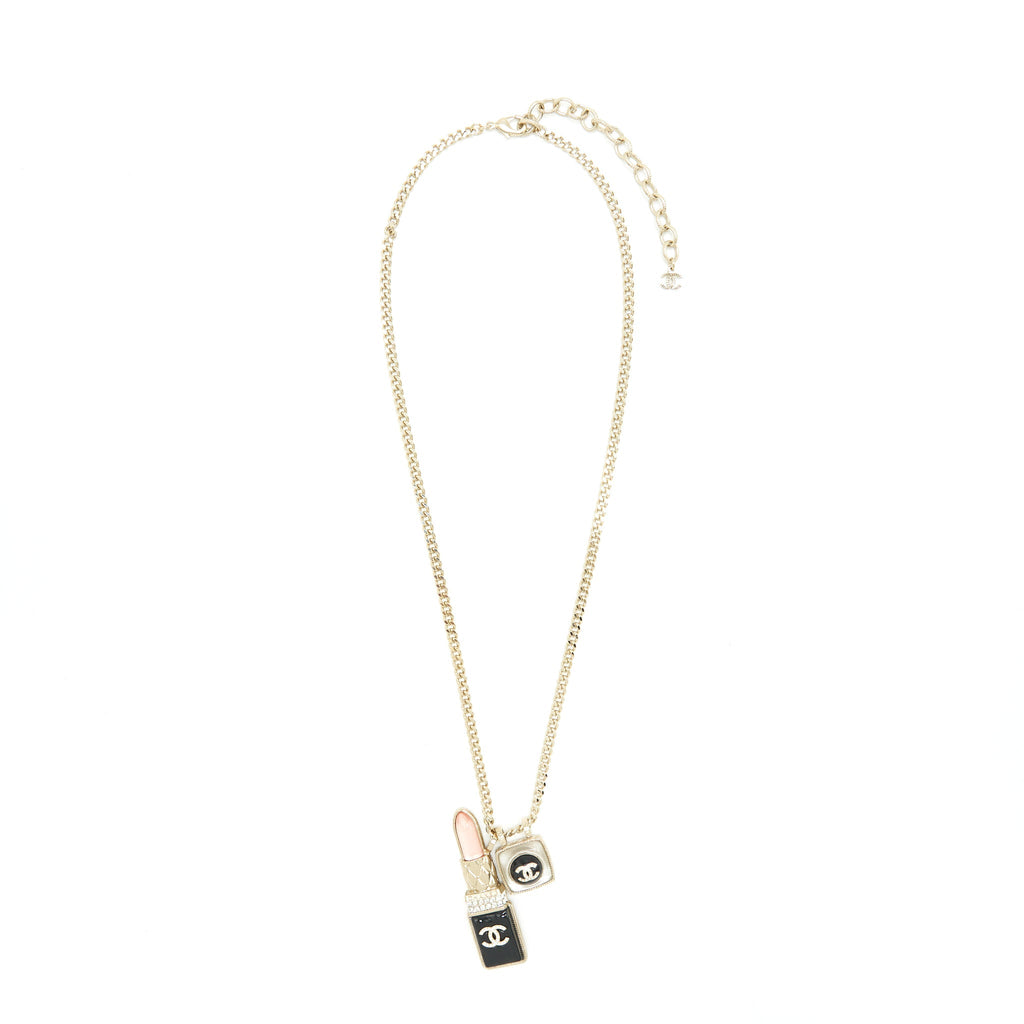 Chanel Lipstick And Square CC Necklace L