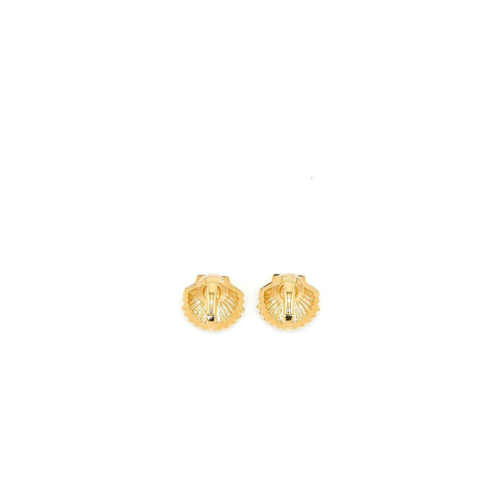 Chanel CC Logo/Shell Earclips Multicolour Crystal Gold Tone